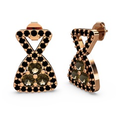 Simla Taşlı Küpe - Siyah zirkon ve dumanlı kuvars 925 ayar rose altın kaplama gümüş küpe #mnzrn2