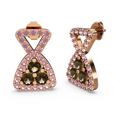 Simla Taşlı Küpe - Pembe kuvars ve dumanlı kuvars 925 ayar rose altın kaplama gümüş küpe #n5e8ax