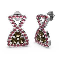 Simla Taşlı Küpe - Kök yakut ve dumanlı kuvars 18 ayar beyaz altın küpe #n9m74i