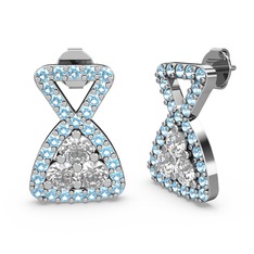 Simla Taşlı Küpe - Akuamarin ve beyaz zirkon 8 ayar beyaz altın küpe #ncpegk