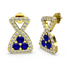 Simla Taşlı Küpe - Swarovski ve lab safir 14 ayar altın küpe #nd8dpi