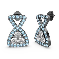 Akuamarin ve swarovski 925 ayar siyah rodyum kaplama gümüş küpe