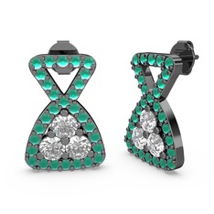 Simla Taşlı Küpe - Kök zümrüt ve swarovski 925 ayar siyah rodyum kaplama gümüş küpe #num0st