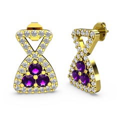 Simla Taşlı Küpe - Beyaz zirkon ve ametist 14 ayar altın küpe #nyw85j