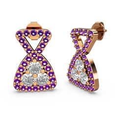 Simla Taşlı Küpe - Ametist ve swarovski 8 ayar rose altın küpe #oroqrn