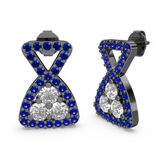 Lab safir ve pırlanta 925 ayar siyah rodyum kaplama gümüş küpe (0.638 karat)