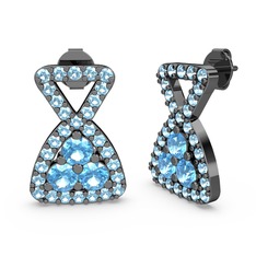 Akuamarin 925 ayar siyah rodyum kaplama gümüş küpe