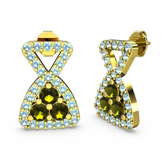 Simla Taşlı Küpe - Akuamarin ve peridot 18 ayar altın küpe #p5asro