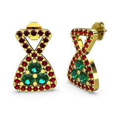 Garnet ve yeşil kuvars 14 ayar altın küpe