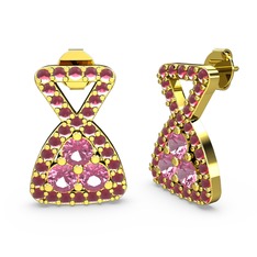 Simla Taşlı Küpe - Kök yakut ve pembe kuvars 925 ayar altın kaplama gümüş küpe #pgd416