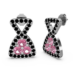 Simla Taşlı Küpe - Siyah zirkon ve pembe kuvars 14 ayar beyaz altın küpe #qa7y4v