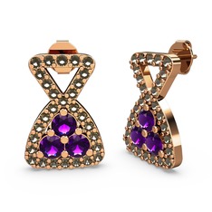 Simla Taşlı Küpe - Dumanlı kuvars ve ametist 18 ayar rose altın küpe #qo23v4