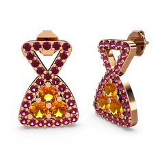 Simla Taşlı Küpe - Rodolit garnet ve sitrin 14 ayar rose altın küpe #qzom4e