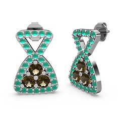 Simla Taşlı Küpe - Kök zümrüt ve dumanlı kuvars 14 ayar beyaz altın küpe #reodkc