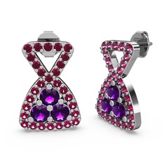 Simla Taşlı Küpe - Rodolit garnet ve ametist 14 ayar beyaz altın küpe #revio7