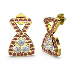 Kök yakut ve swarovski 8 ayar altın küpe