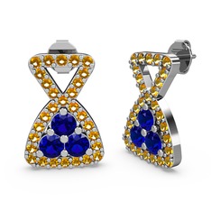 Simla Taşlı Küpe - Sitrin ve lab safir 14 ayar beyaz altın küpe #s2a59k