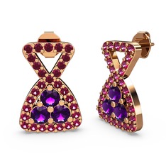 Rodolit garnet ve ametist 18 ayar rose altın küpe