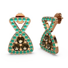 Simla Taşlı Küpe - Kök zümrüt ve dumanlı kuvars 18 ayar rose altın küpe #s7ir3p