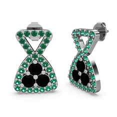 Simla Taşlı Küpe - Yeşil kuvars ve siyah zirkon 18 ayar beyaz altın küpe #scmbym