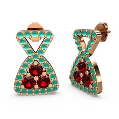 Simla Taşlı Küpe - Kök zümrüt ve garnet 14 ayar rose altın küpe #tdth6z