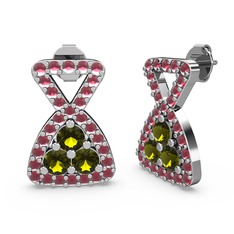 Simla Taşlı Küpe - Kök yakut ve peridot 8 ayar beyaz altın küpe #tf4qh3