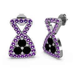 Simla Taşlı Küpe - Ametist ve siyah zirkon 14 ayar beyaz altın küpe #toh0s3