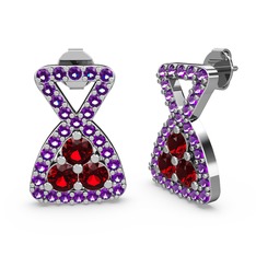 Simla Taşlı Küpe - Ametist ve garnet 8 ayar beyaz altın küpe #tv06x