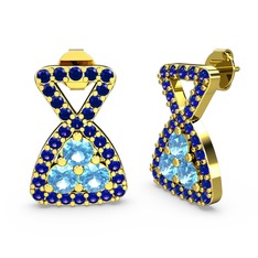 Simla Taşlı Küpe - Lab safir ve akuamarin 8 ayar altın küpe #u3d33d