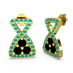 Simla Taşlı Küpe - Kök zümrüt ve siyah zirkon 14 ayar altın küpe #uc1ptd