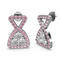 Simla Taşlı Küpe - Pembe kuvars ve swarovski 8 ayar beyaz altın küpe #uhyiyr