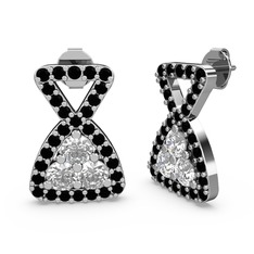 Siyah zirkon ve swarovski 8 ayar beyaz altın küpe