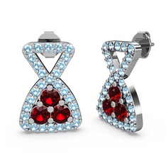 Akuamarin ve garnet 8 ayar beyaz altın küpe