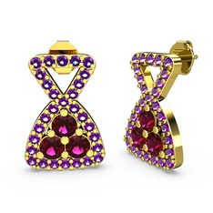 Simla Taşlı Küpe - Ametist ve rodolit garnet 925 ayar altın kaplama gümüş küpe #uwx61j