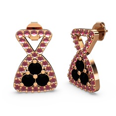Simla Taşlı Küpe - Kök yakut ve siyah zirkon 18 ayar rose altın küpe #v26ndh