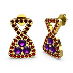 Simla Taşlı Küpe - Garnet ve ametist 14 ayar altın küpe #vjj44c