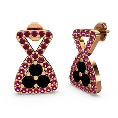 Rodolit garnet ve siyah zirkon 18 ayar rose altın küpe
