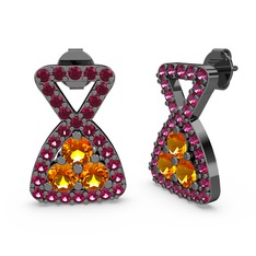 Simla Taşlı Küpe - Rodolit garnet ve sitrin 925 ayar siyah rodyum kaplama gümüş küpe #vlv8gk