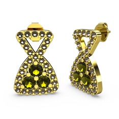 Dumanlı kuvars ve peridot 18 ayar altın küpe