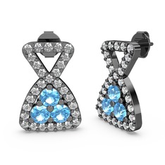 Swarovski ve akuamarin 925 ayar siyah rodyum kaplama gümüş küpe