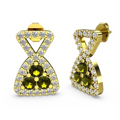 Simla Taşlı Küpe - Swarovski ve peridot 18 ayar altın küpe #w3a8tp