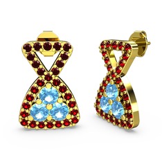 Garnet ve akuamarin 18 ayar altın küpe