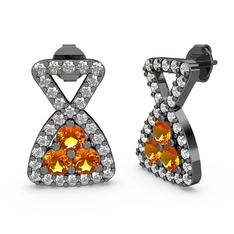 Swarovski ve sitrin 925 ayar siyah rodyum kaplama gümüş küpe