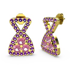 Simla Taşlı Küpe - Ametist ve pembe kuvars 925 ayar altın kaplama gümüş küpe #wy2vhs