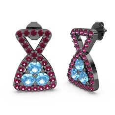 Simla Taşlı Küpe - Rodolit garnet ve akuamarin 925 ayar siyah rodyum kaplama gümüş küpe #x0twgk