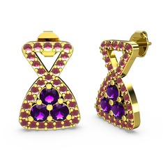 Simla Taşlı Küpe - Kök yakut ve ametist 14 ayar altın küpe #xaz4tj