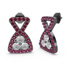 Rodolit garnet ve swarovski 925 ayar siyah rodyum kaplama gümüş küpe