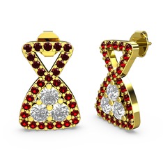 Simla Taşlı Küpe - Garnet ve swarovski 18 ayar altın küpe #y0886z