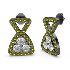 Simla Taşlı Küpe - Peridot ve swarovski 925 ayar siyah rodyum kaplama gümüş küpe #yasb8t