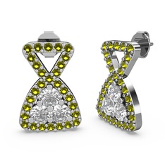 Simla Taşlı Küpe - Peridot ve beyaz zirkon 14 ayar beyaz altın küpe #yn816a